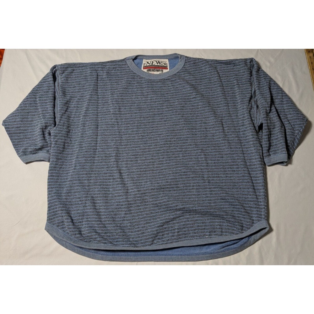 VTG 80s INTERNATIONAL NEWS AMERICAWARE‎ BIGGER Oversized Blue Striped Sweatshirt